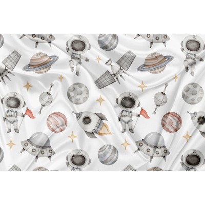 Printed Cuddle Minky Space Cadet Blanc - PRINT IN QUEBEC IN OUR WORKSHOP